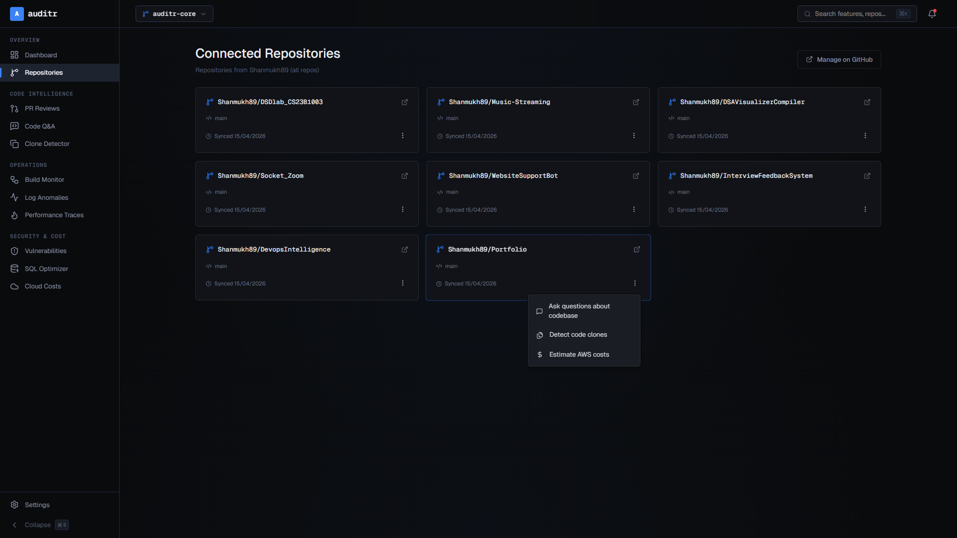 Auditr repositories - codebase analysis and monitoring