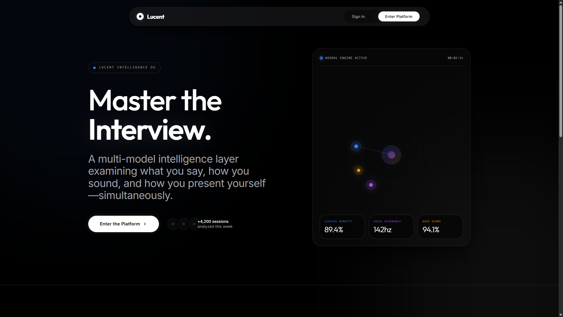 Lucent landing page - AI interview analyzer platform