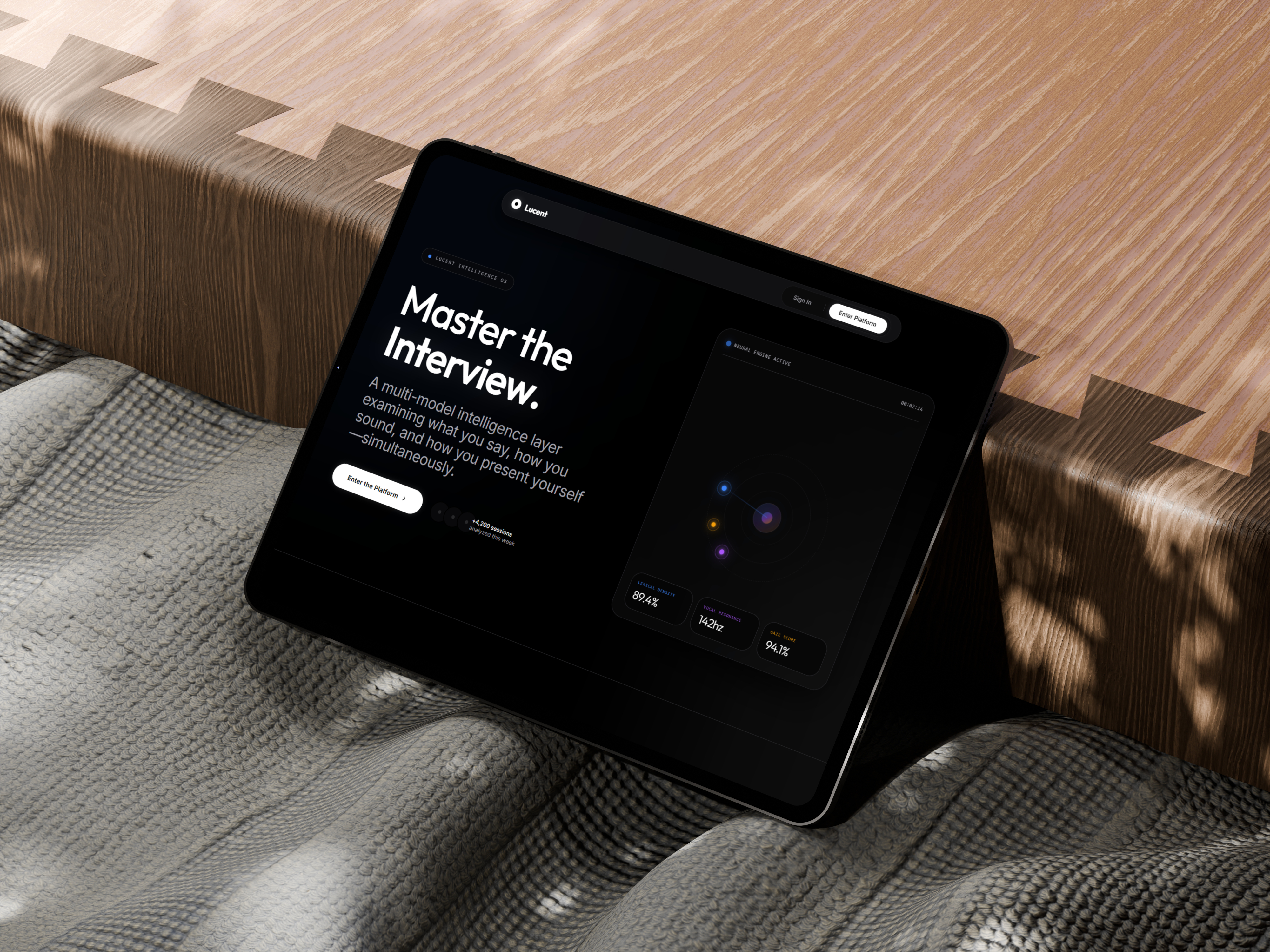 Lucent - AI interview analyzer platform mockup