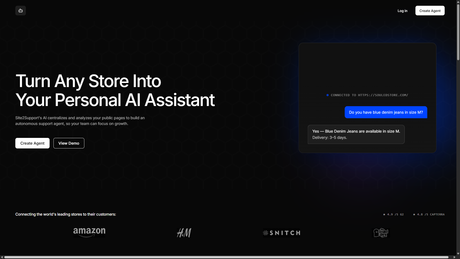 Storiq landing page - AI-powered e-commerce support platform